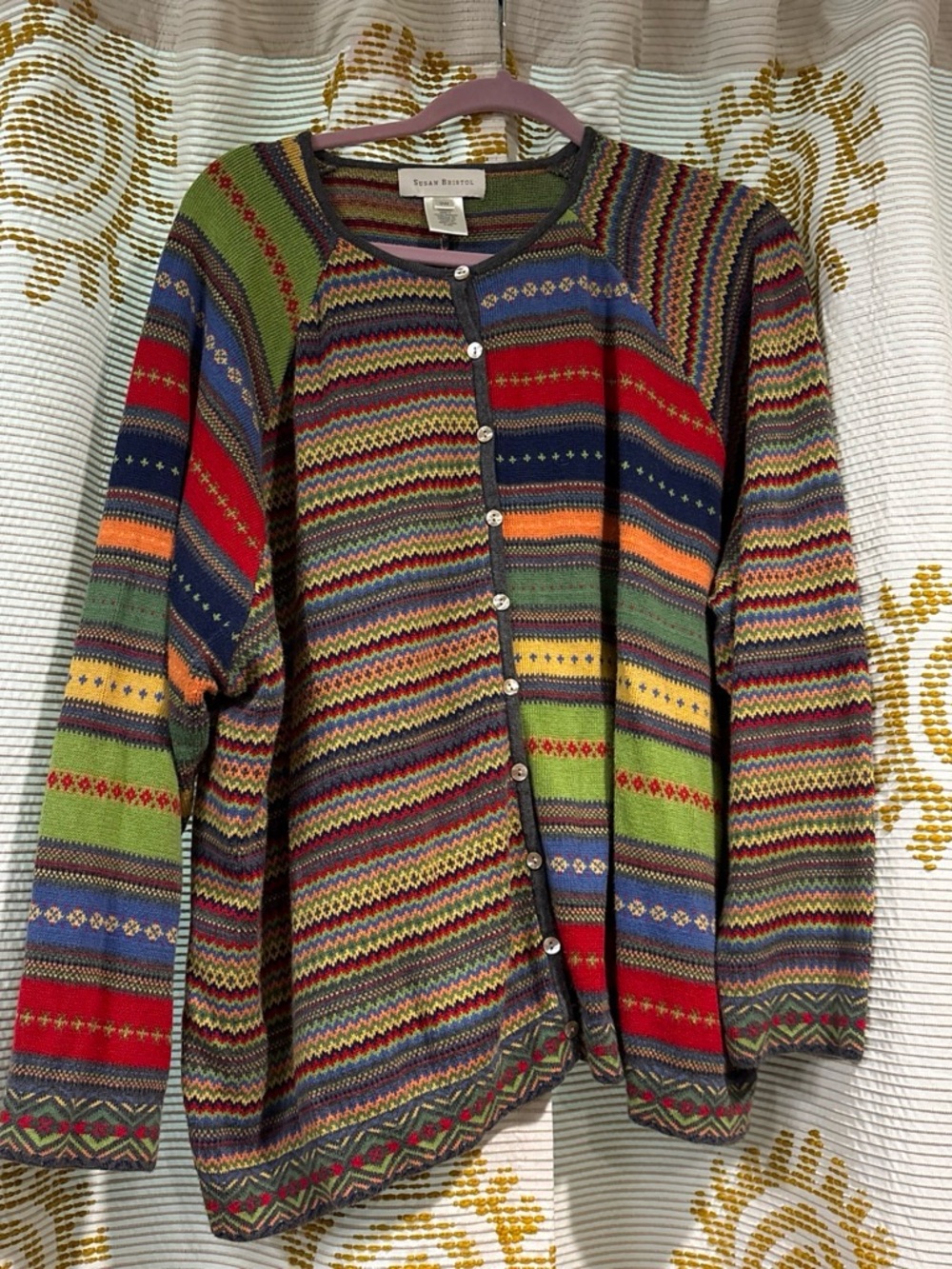 Vintage rainbow Button-Front Sweater
